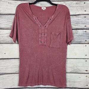 BKE Mauve Waffle Knit Henley Pocket Top Women’s M